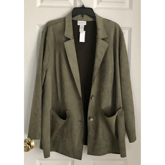 ALFRED DUNNER SIZE XL FAUX SUEDE CAR COAT 2 BUTTON FRONT 2 POCKETS COLLARED NECK - Picture 2 of 9